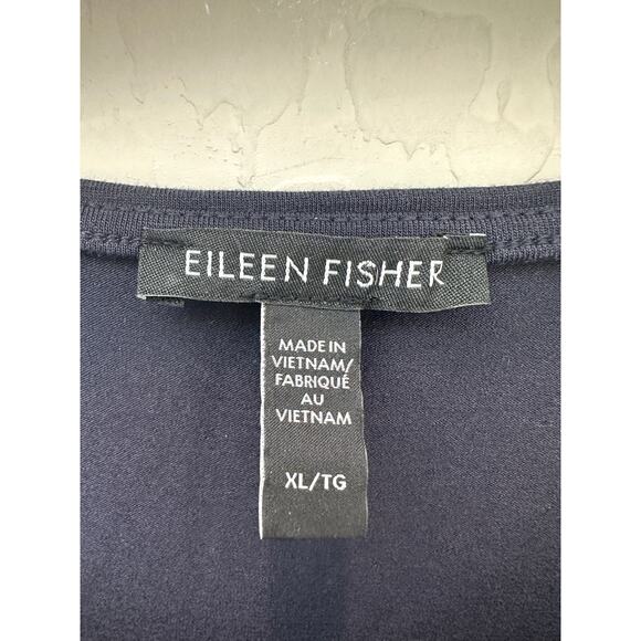 EILEEN FISHER | Navy Blue Cap Sleeve Drawstring Tencel Lyocell Top | XL - Picture 5 of 6